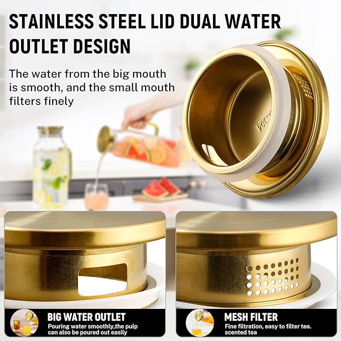 2 Pack 2 Liters/68 oz Square Glass Pitcher with Lid and Handle for Fridge Iced Tea and Coffee Carafe Beverage Serveware Heat Resistant Borosilicate Water Gold Jug for Hot/Cold Drinks and Milk