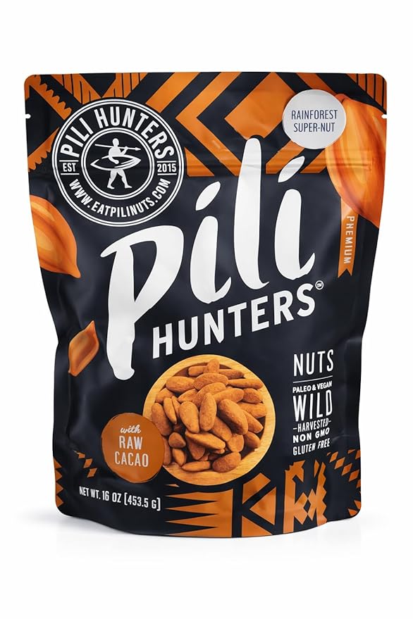 Pili Hunters Wild Sprouted Pili Nuts - Raw Cacao &amp Organic Coconut Sugar - Paleo &amp Vegan Keto Snack for Low Carb Energy - Gluten &amp Dairy Free Superfood - Non-GMO - As Seen on Shark Tank -