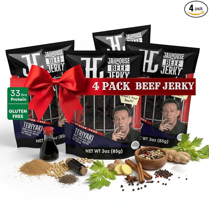 JailHouse Beef Jerky Teriyaki | High-Protein Snacks for adults Gluten-Free Jerky Fuel for Active Lifestyles | Uncut Mob Taste | Your Poker Table Carnivore Snax | The Perfect Gourmet Gift for Men