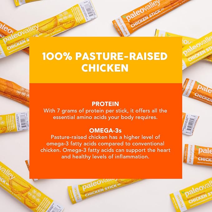 Paleovalley Pasture-Raised Chicken Sticks – 10 Pack – 7g Protein per Stick – Keto-Friendly Paleo Gluten-Free Nitrate-Free – On-the-Go Snack (10 Pack Buffalo)
