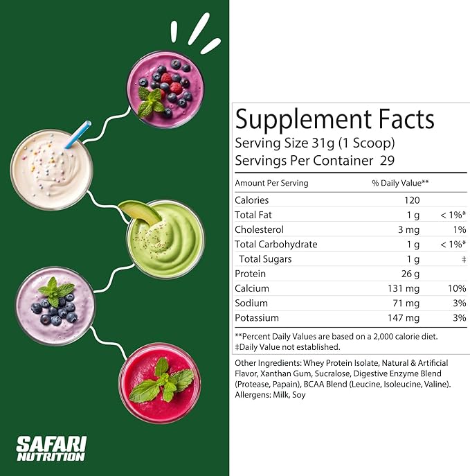Safari Nu 100% Isolate Premium Protein Powder Vanilla - 2 LB Tub 26G of Protein - Isolate Whey Protein Blend - 12g BCAAs Per 2 Scoops (2 Pounds Isolate Vanilla)