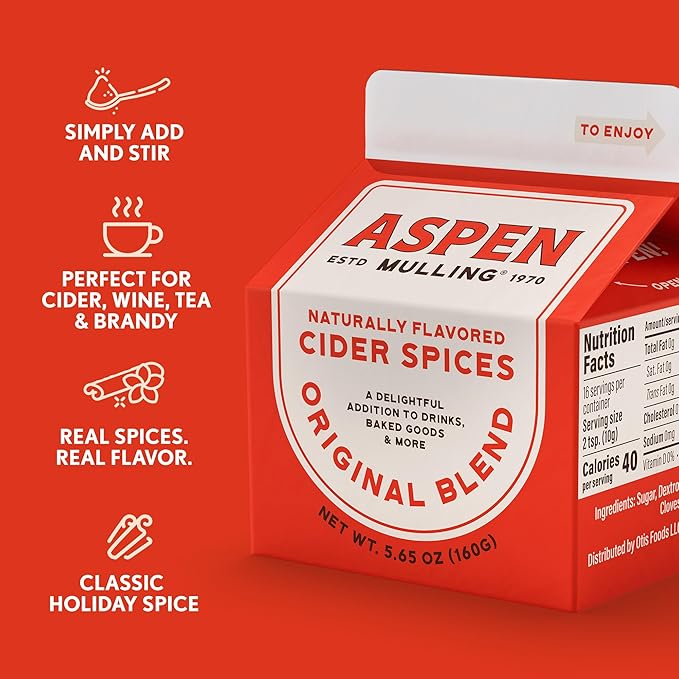 Aspen Mulling Cider Spices Original Blend. Cinnamon Nutmeg &amp Clove. Holiday Mulling Spice Mix for Spiced Cider Mulled Red Wine &amp Festive Winter Beverage Mix. 5.65 oz. (Pack of 4)