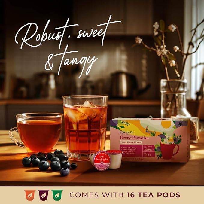 Gya Tea Co Berry Paradise K Cups Tea Pods Variety Pack &amp Cinnamon Apple Herbal Tea K Cups Variety Pack for Keurig 2.0 &amp1.0