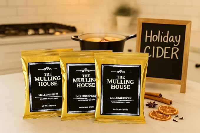 The Mulling House Mulling Spices 3-Pack – 6 oz Pouches for Making Magic in Cider Wine Tea Coffee &amp Baking – Instant Dissolving Drink Mix with Cinnamon Clove Nutmeg Citrus – Holiday Favorite