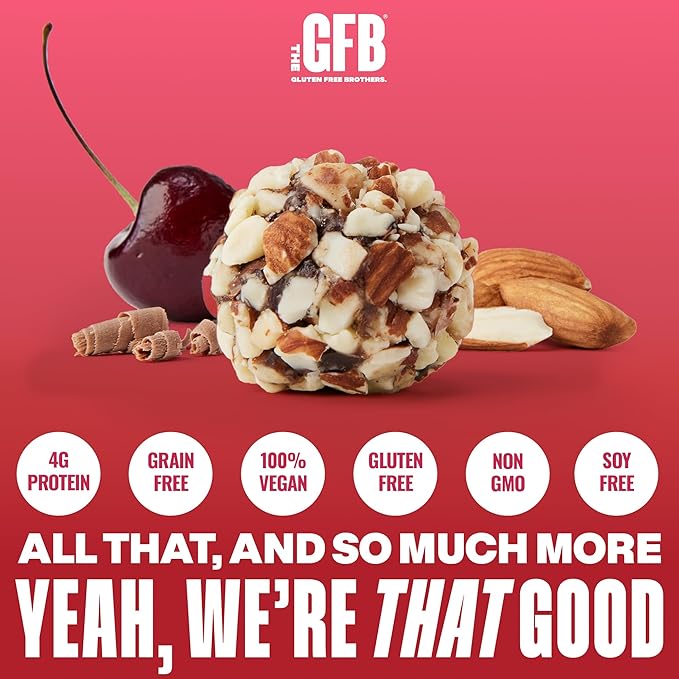 The GFB Chocolate Cherry Almond Protein Bites - Gluten Free Plant Based Non GMO Sustainably Made – Ridiculously Tasty Healthy Vegan Protein Energy Balls 4 oz (6 Count)