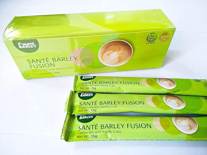 Sante Barley Fusion - A Blend of 100% Young Organic Barley from New Zealand &amp flavorful Robusta Coffee - 10 Sachets per Box!