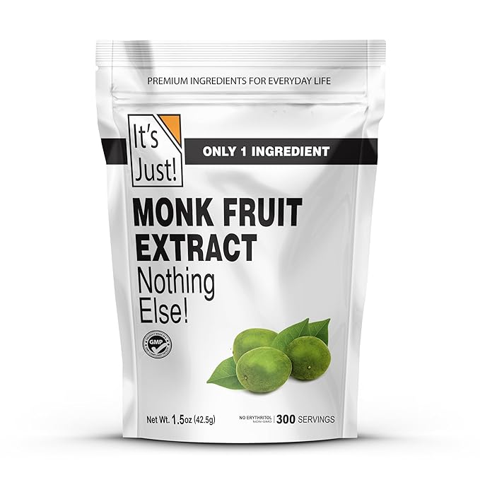 It's Just! - 100% Monkfruit Extract Powder Keto Friendly Sweetener Monk Fruit Sugar-Free Non-GMO Non-Glycemic (25% Mogroside V 1.5oz / 42g)