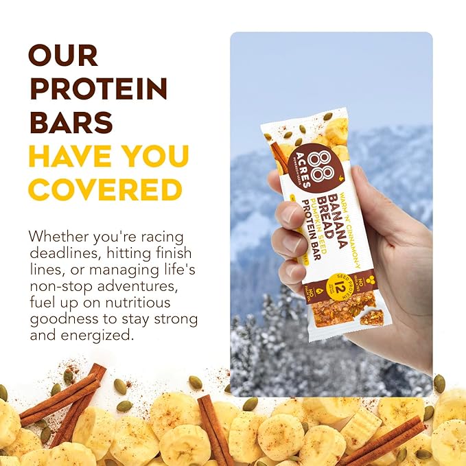 88 Acres Pumpkin Seed Protein Bars Banana Bread 9 Count 12g Plant-Based Protein Gluten Free Nut Free School Safe Snack Bar Vegan Non-GMO Individually Wrapped