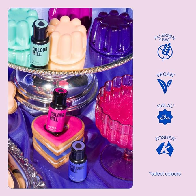 Colour Mill Pool Party Pack Aqua Blend Water-Based Food Coloring 20 Milliliters Each of 6 Colors: Candy Mint Purple Sky Blue Teal and Yellow 120.0 milliliters 4.08 Fl Oz