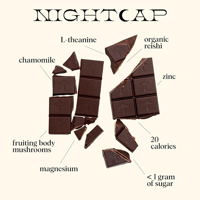 Alice Mushrooms Nightcap | Mushroom Chocolates | Supports Deep Sleep Calm Mind and Stress Relief - Reishi &amp L-Theanine | Regulates Sleep Cycles &amp Reduces Tension - Magnesium Zinc