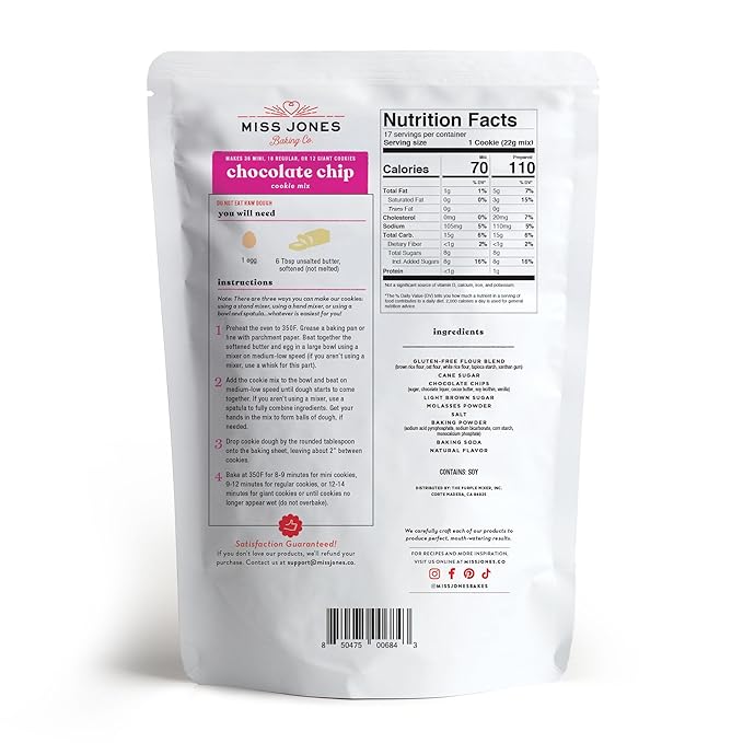 Miss Jones Baking Gluten-Free Chocolate Chip Cookie Mix - More Chocolate Chips 50% Lower Sugar Naturally Sweetened Desserts &amp Treats 13 Ounce (Pack of 6)