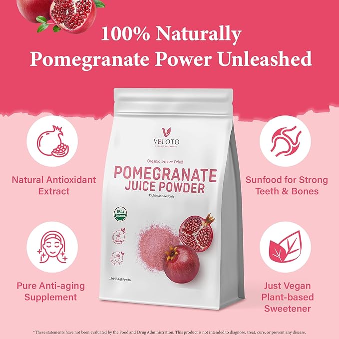 Organic Pomegranate Juice Powder Pure Pomegranate -Fruit Freeze Dried Powder Natural Vitamin C Vegan Sweetener Superfoods for Smoothies Yogurt &amp Shake Gluten Free Non GMO 1 lb
