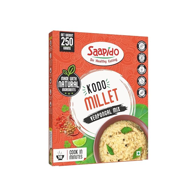 SAAPIDO Kodo Millet Pongal Mix | Ready to Cook Instant South Indian Breakfast | Healthy Instant Mix for Traditional Taste | (100% Natural Low GI Gluten Free &amp Diabetics Friendly Food) (0.55 lb)