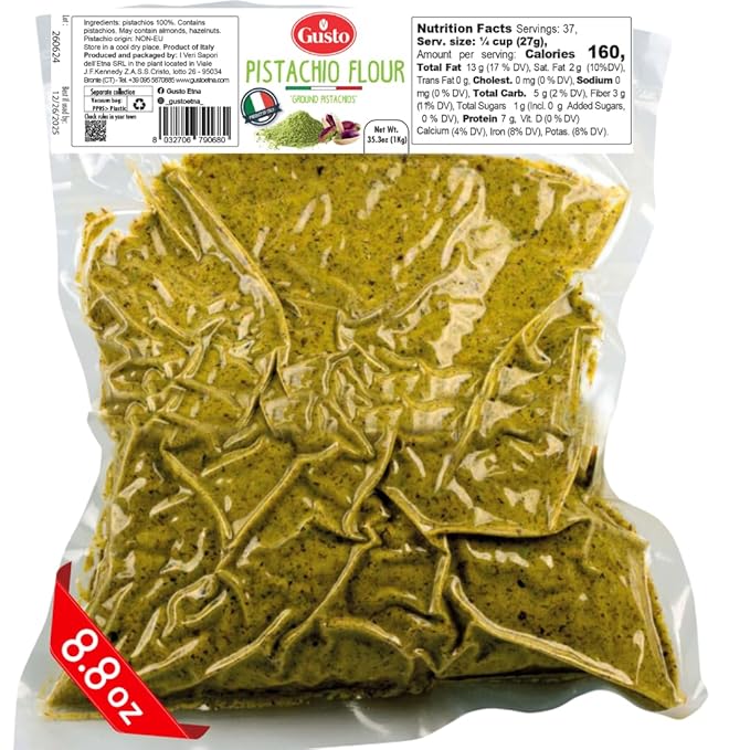 Pistachio Flour 8.8 oz (250 g) Fine Chopped Pistachio Flour Ground Pistachios Pistachio Powder Gluten Free Flour High Protein Non Gmo Italy by Gusto ETNA