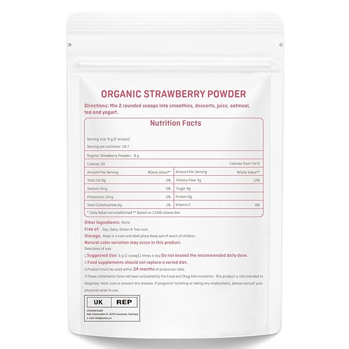 VELOTO Strawberry Powder Strawberry Fruit Freeze Dried Powder Vitamin C Supplement Natural Antioxidants Superfoods for Smoothie &amp Beverage Blend Vegan Non-GMO Gluten-Free 12 oz