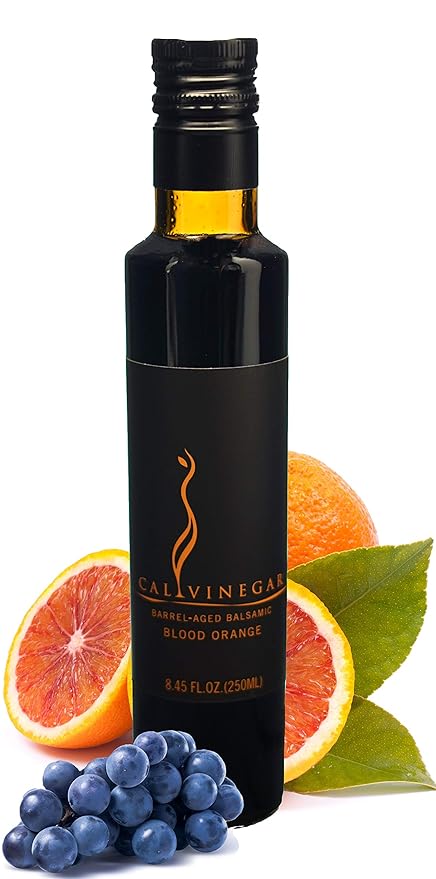 Calivirgin Balsamic Vinegar - Blood Orange Flavored Traditional Balsamic Vinegar - Thick Velvety Authentic Italian Balsamic Vinegar - Gourmet Vinegar - Barrel Aged Balsamic Vinegar Bottle - 250ml