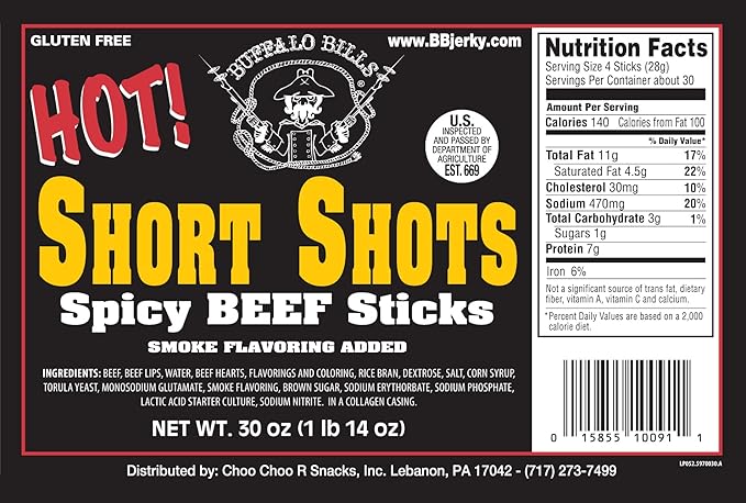 Buffalo Bills Hot Short Shots (120 hot and spicy 3.5” beef sticks per 30oz bag)
