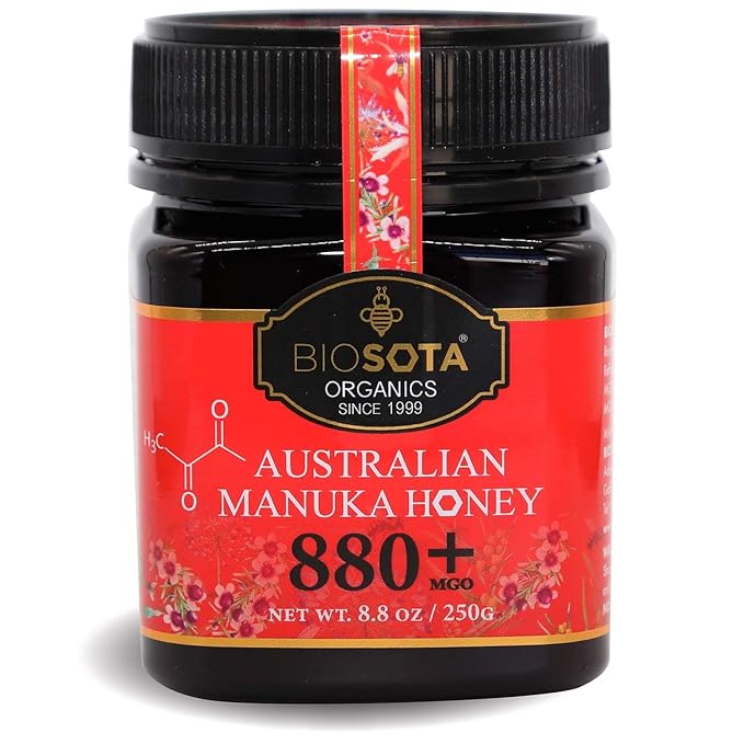 BIOSOTA Organic Manuka Honey MGO 800+ - Medical Grade Manuka Honey from Australia 100% Raw Unheated Pure Honey 8.8oz (800+) (MGO 800+)