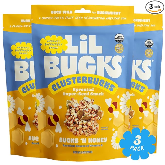 Clusterbucks Superfood Clusters – Grain-Free Keto-Friendly Granola with Regeneratively Grown Sprouted Buckwheat– Gluten-Free Low-Carb Organic Healthy Snack (3-Pack Bucks 'n Honey)
