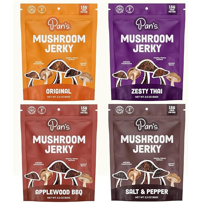 Vegan Jerky Sampler Box: Vegan Plant-Based Jerkies Made from Mushroom (PAN'S) Pack of 5