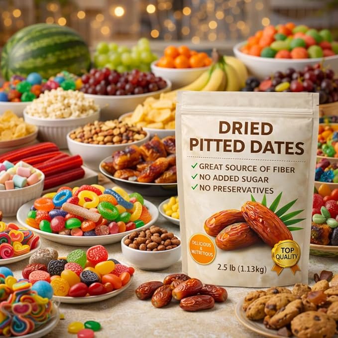 Dried Pitted Dates 2 lb Bag Naturally Sweet Snack No Added Sugar No Preservatives Sun-Dried High Fiber Healthy Fruit Snack Dates for Baking &amp Snacking