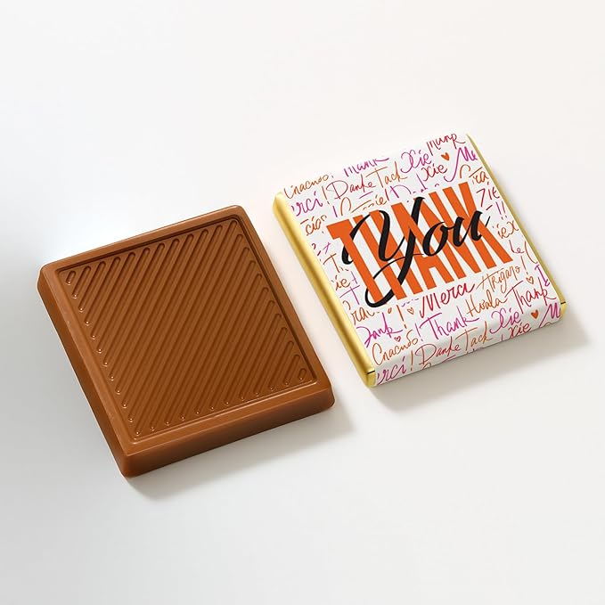50 pcs Thank You Chocolates - Elegant Milk and Dark Chocolate Treats for Weddings Events Corporate Gifts and Special Occasions (Design 2 - milk)