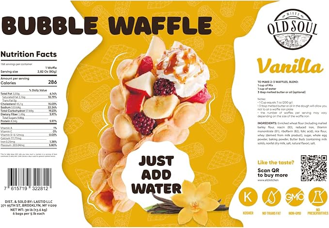 OldSoul Baking Mix for Bubble Waffles | Chocolate &amp Vanilla | Soy &amp Nut free | 30 Lbs (Vanilla)