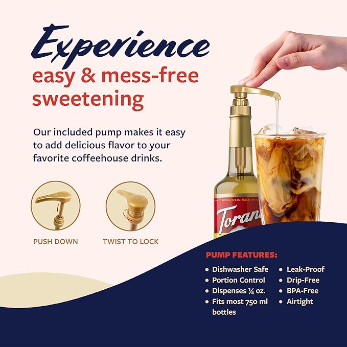 Torani Coffee Syrup English Toffee Flavored Syrup for Drinks Glass Bottle 4-Pack Pumps Included 25.4 Fl Oz Ea