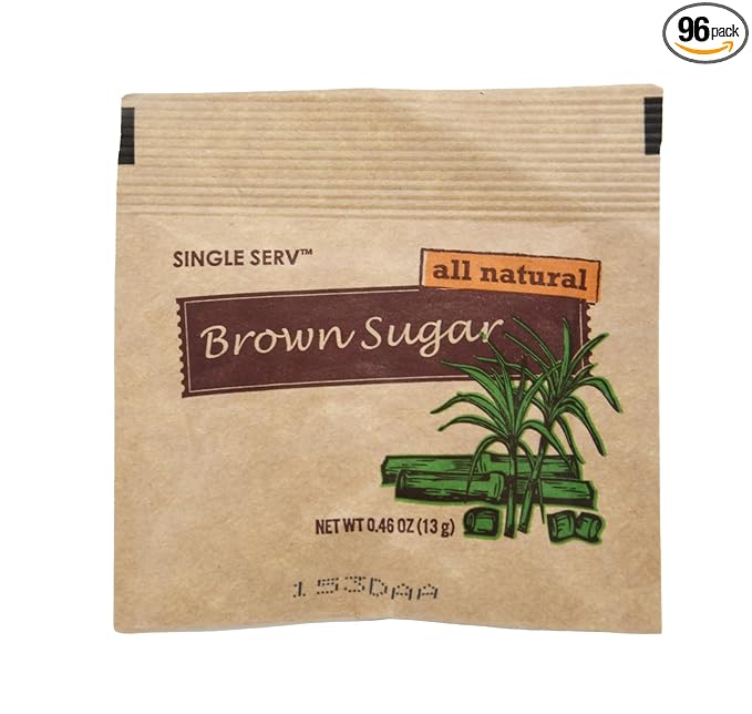 Single Serv All Natural Brown Sugar Packets - Delicious Brown Sugar Easy To Open Perfect for On-the-Go Sweetening and Baking - 13g Individual Servings. 96 Count