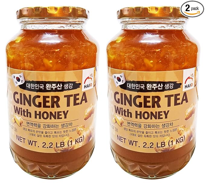 Haio Ginger Tea With Honey Refresh With Korean Herbal Tea Ginger Delight - Product of Korea 2 Glass Jars 2.2 lb (1 kg. ) each