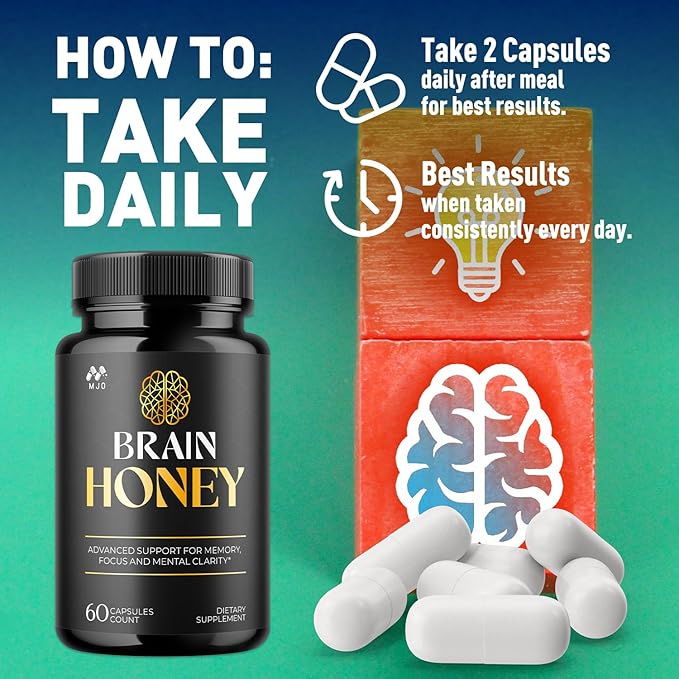 Brain Honey Capsules Brain Honey Pills with All Natural Ingredients Advanced Overall Health and Wellness Vitamin Supplement Formula for Maximum Strength Multivitamins (60 Capsules)
