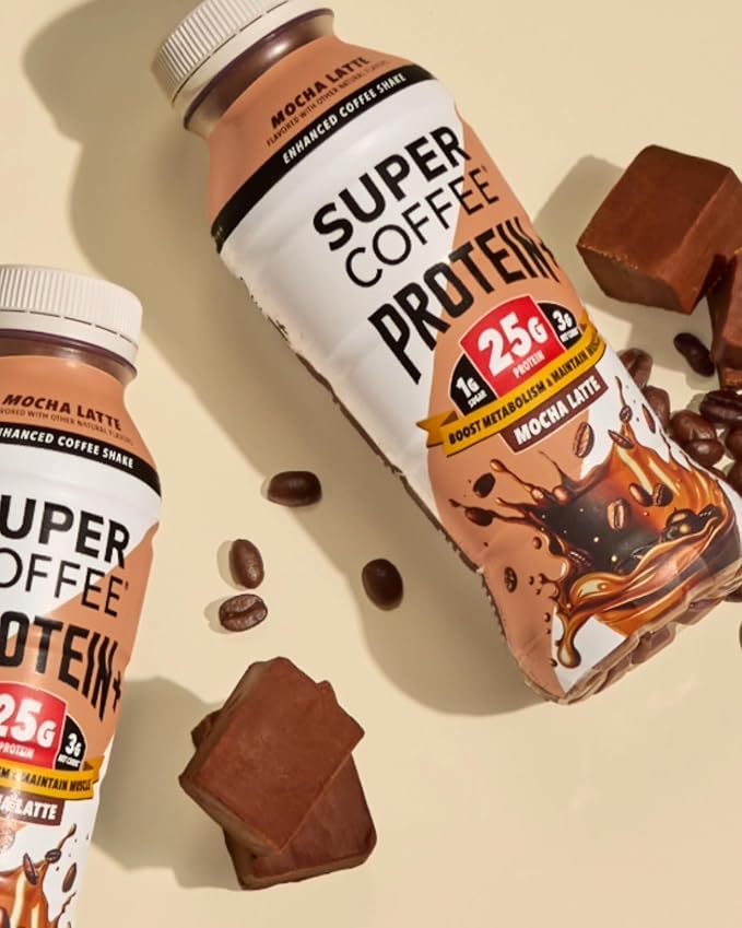 SUPER COFFEE Protein+ Keto Protein Coffee (0g Added Sugar 25g Protein 150 Calories) [Mocha] 12 Fl Oz 24 Pack | Iced Smart Coffee Drinks