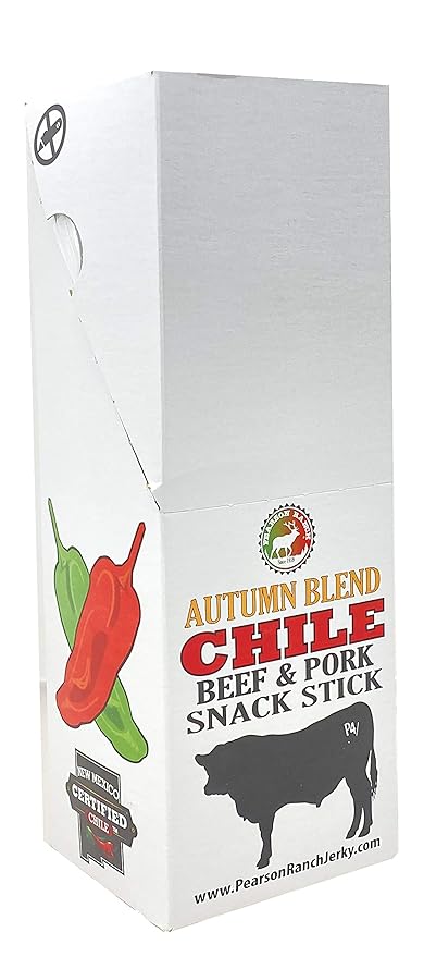 PEARSON RANCH SINCE 1959 Chile Beef and Pork Meat Sticks Pack of 24 1 Ounce Sticks Jerky Meat Sticks Made with New Mexico Certified Chiles (Autumn Blend)