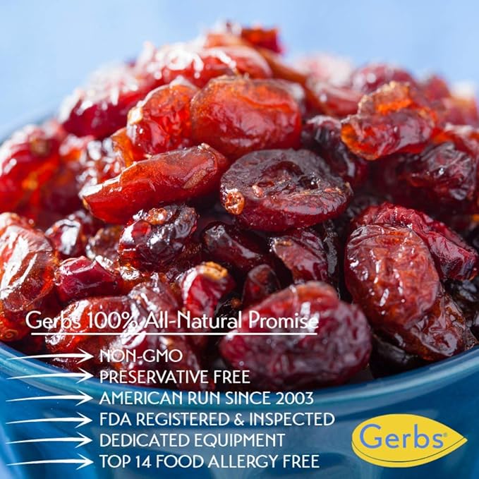 Gerbs Dried Sweetened Cranberries 2 lbs. | Unsulfured No Artificial Additives Resealable Bag | Naturally Tart &amp Juicy | Top 14 Allergen-Free