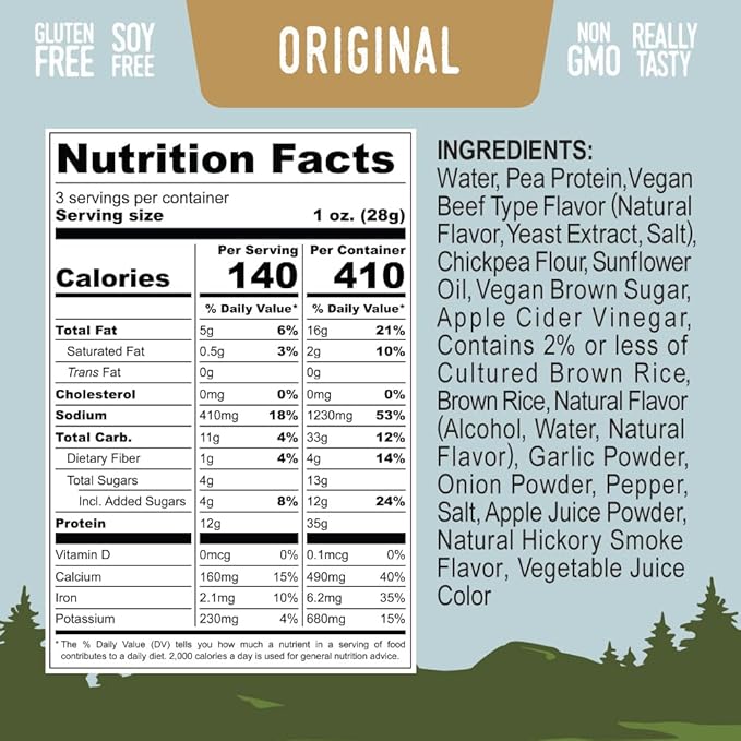 TrlBlazer Plant Powered Vegan Jerky – High Protein All Natural Vegan Meat Snack – 12g Plant-Based Protein – Soy-Free Gluten Free Non-GMO – 3 Pack – 3 oz Bags (9 Ounce Original)