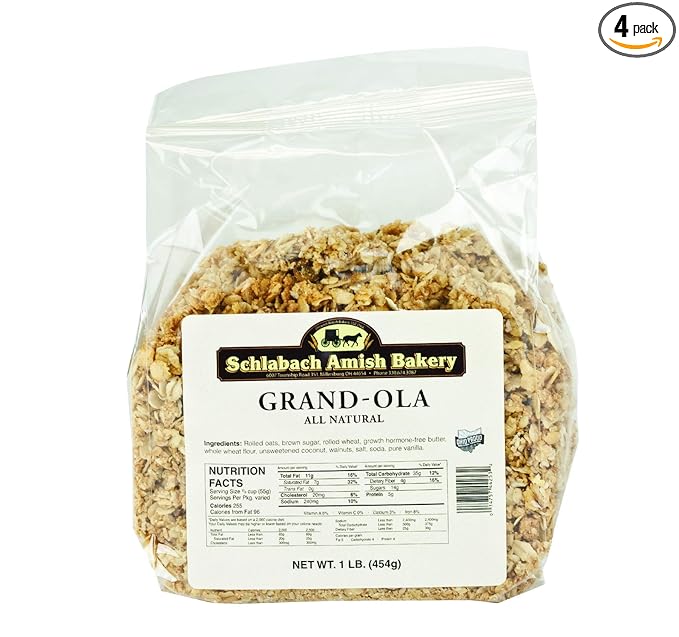 Schlabach Amish Bakery All Natural Grand-Ola Granola 16 oz. Bags (Original 4 Bags)