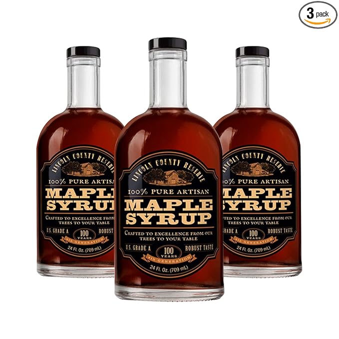 Lincoln County Reserve 100% Pure Maple Syrup with Robust Taste - 100% Pure Artisan Maple Syrup - Made in the USA 24 oz Glass Bottle 3 Pack