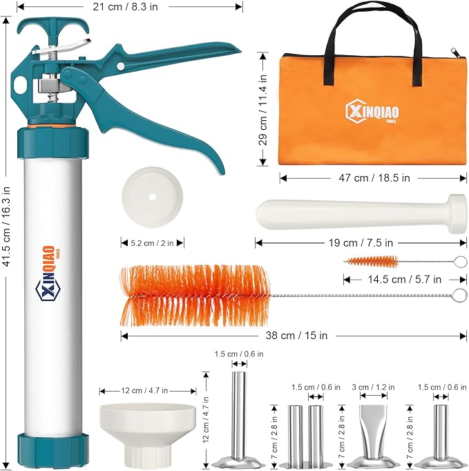 XINQIAO Beef Jerky Gun Sausage Stufffer for Ground Meat Large Aluminum Jerky Cannon Comes with a Bag 4 Nozzles 2 Brushes 1 Funnel 1 Pestle