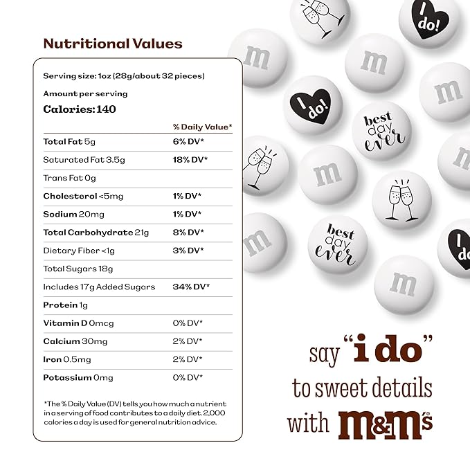 M&ampM’S WORLD Wedding Themed Milk Chocolate Candy - 5lbs Assorted Pre-designed Just Married I Do Wedding Decoration White Wedding M&ampM'S Candy