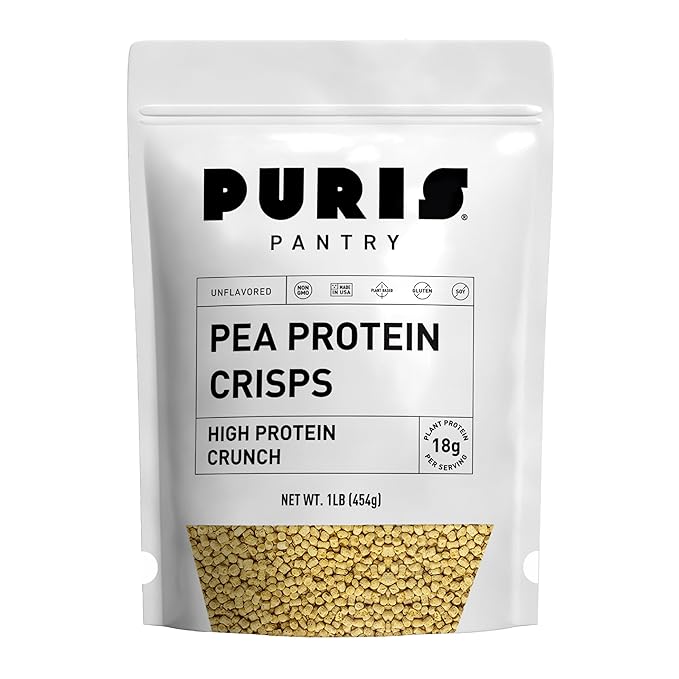 PURIS Pea Protein Crisps – Plant-Based Crunch | 18g Protein Per Serving | Non-GMO Gluten-Free Soy-Free | No Sugar | Clean Label Inclusion for Snacks Bars &amp Baking | Made in USA | Unflavored | 1 l