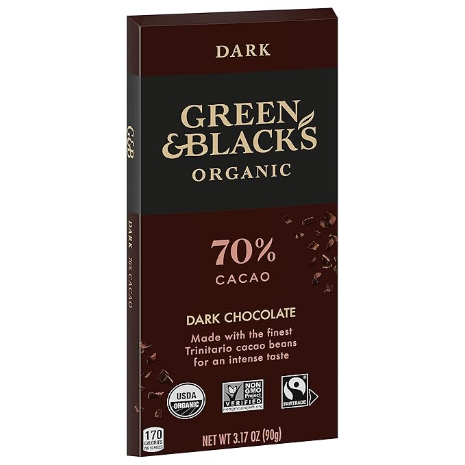 Green &amp Black's Organic Dark Chocolate Bar 70% Cacao 10 - 3.17 oz Bars
