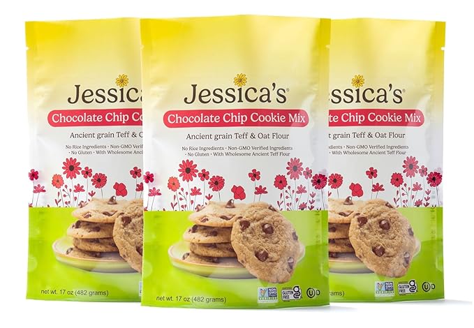 Jessica’s Natural Foods - Gluten-Free Chocolate Chip Cookie Mix Made with the Ancient-Grain Teff and Wholesome Oat Flour Non-GMO and Gluten Free 3 Per Pack