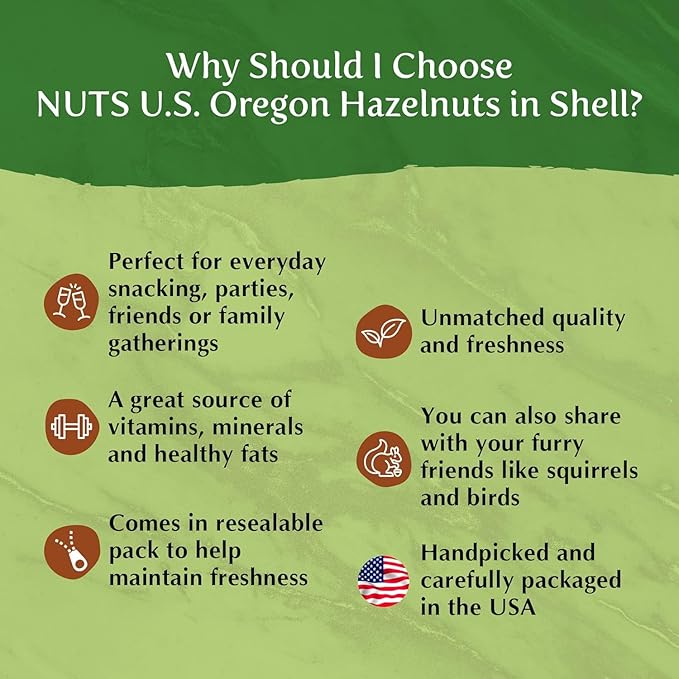 NUTS U.S. - Oregon Hazelnuts In shell | Whole Raw and Unsalted | No Added Flavor and NON-GMO | Fresh Buttery Taste and Easy to Crack | Natural Unshelled Hazelnuts Packed in a box (12 LB)