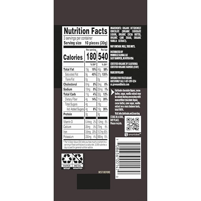 Green &amp Black's Organic Dark Chocolate Bar 85% Cacao 10 - 3.17 oz Bars