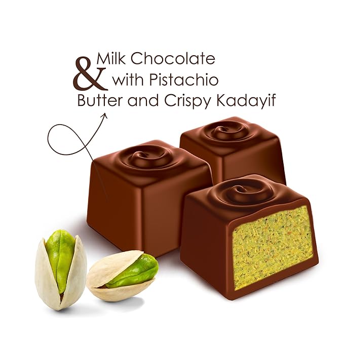 Dolcella Dubai Chocolate Truffles Gift Box – Milk Chocolate with Pistachio Cream Butter &amp Crispy Kataifi | 24-Piece Luxury Chocolate Candy Box | 9.31 OZ (264g)