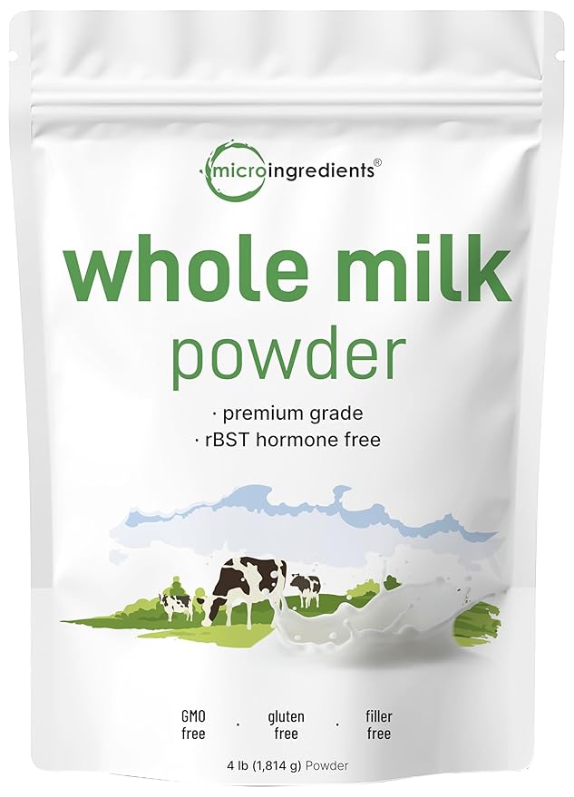 Micro Ingredients Whole Milk Powder 4 lb | Pasture-Raised rBST-Free | Pure &amp Rich in Protein | Ideal for Baking &amp Everyday Use | Non-GMO Gluten-Free Premium Grade