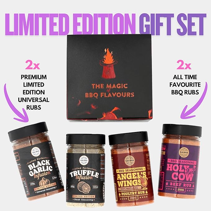 Premium BBQ Rub Gift Set - Holy Cow Angel’s Wings Black Garlic Truffle Infusion BBQ Rubs | Pack of 4 | 100% Natural | Spice Gift For Foodie