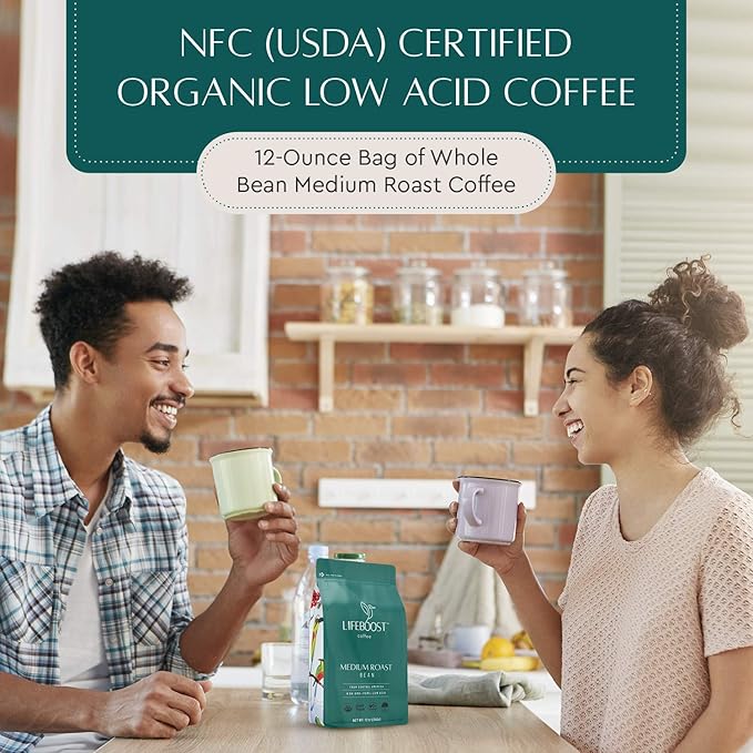 Lifeboost Medium Roast Whole Bean Coffee - Low Acid Organic Coffee Non-GMO USDA Organic Single Origin Third-Party Tested for Mycotoxins &amp Pesticides - 12 oz Pack of 3