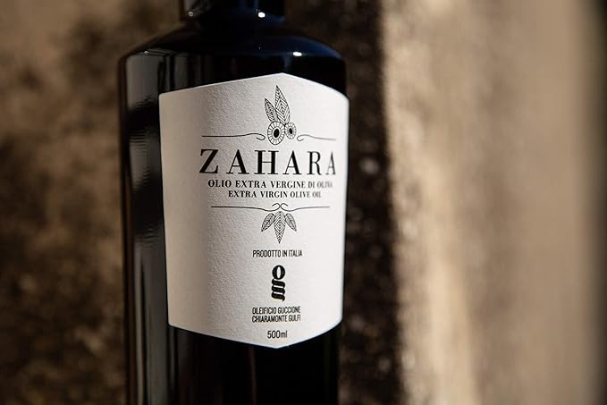 Zahara Extra Virgin Olive Oil from Italy | Sicilian Pure EVOO | Premium Early Harvest Cold Pressed Polyphenol Rich | Multiple Award Winner from Oleificio Guccione | 16.9 fl oz (500ml) Bottle With Beau