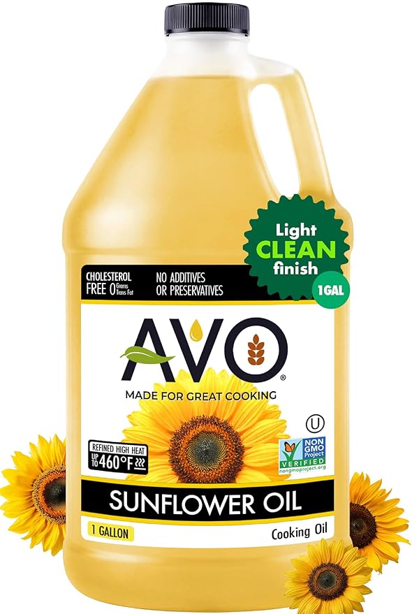 AVO High-Oleic Organic Sunflower Oil for General Cooking 1 Gallon Non-GMO Certified Neutral Flavor Cooking Oil